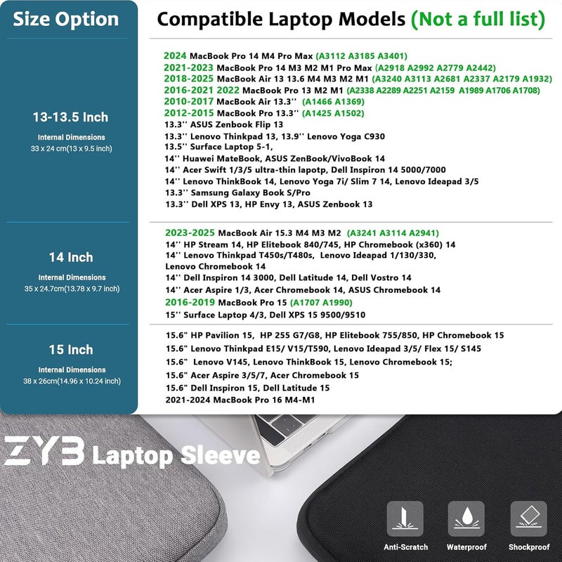 ZYB Laptop Case 13 Inch,13 Inch Laptop Sleeve for MacBook Air 13 13.6 M4 M3 M2 M1 2025-2017,MacBook Pro 14/13 M4 M3 M2 M1 2025-2012,HP Lenovo Dell 13.3" Computer Sleeve with Pocket&Accessory Bag-Black - Image 2